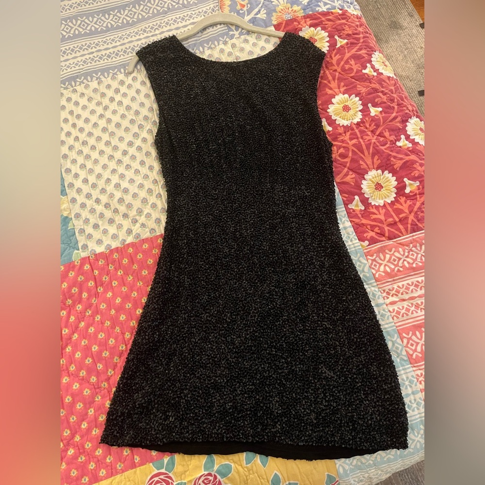 Black Sequin Party Dress with Back Cut Out